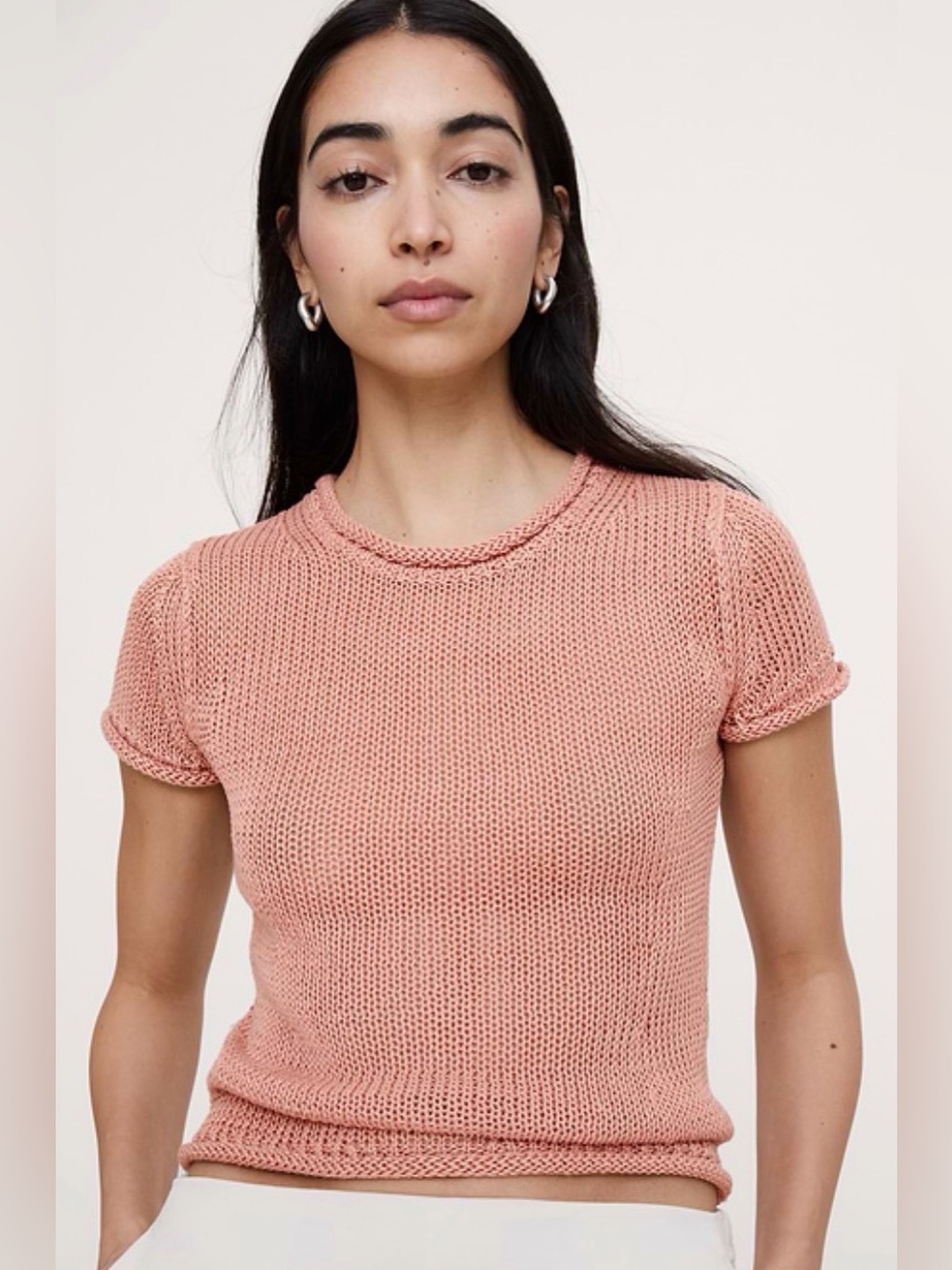Banana Republic Short-Sleeve Knit Crewneck Sweater - Linen
